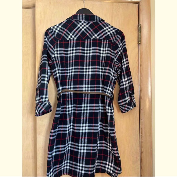 Flannel shirt dress with belt - Picture 2 of 6